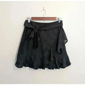 Pants Store Black Star Print Ruffle Mini Skirt Size Small Tie Waist Boho